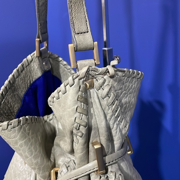 BRIAN ATWOOD Olive Green Pebbled leather Laser Cut Drawstring Bucket Bag - Picture 5 of 14